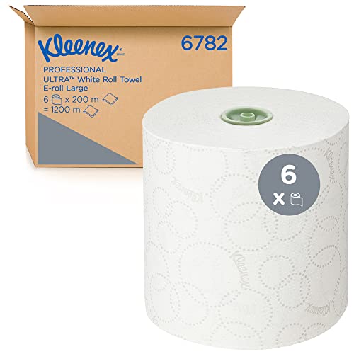 Kleenex Ultra Papierhandtücher auf Rollen 6782 – E-Roll-Großrolle für 2-lagige Handtücher – 6 x 200 m weiße Papierhandtuchrollen (insg. 1.200 m) von KLEENEX