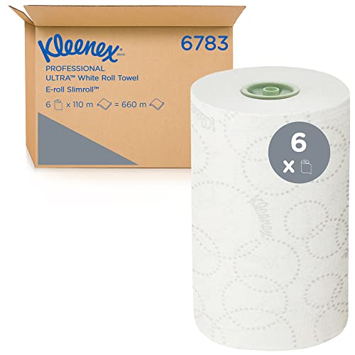 Kleenex Ultra Slimroll Papierhandtücher auf Rollen 6783 – E-Roll-Rollenhandtücher, 2-lagig – 6 x 110 m weiße Papierhandtuchrollen (insg. 660 m) von KLEENEX