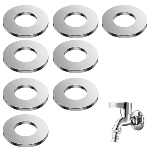 KLEHOPE Rosetten für Heizkörperrohre, 8 Stück Snap-in-Wasserhahn Rohrabdeckung, Silberner Edelstahl Heizkörper Rosette, Selbstklebend Wasserhahn Ventilloch Abdeckung, für 33 mm Rohre von KLEHOPE