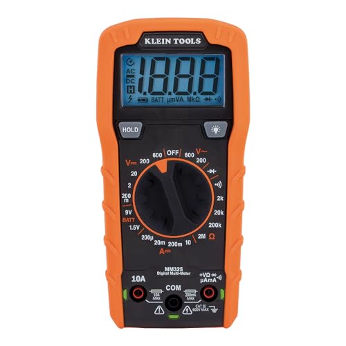 Klein Tools MM325 Multimeter, digitaler manueller Bereich, 600 V AC/DC, Spannungsprüfer, testet Batterien, Strom, Widerstand, Dioden und Durchgang, Schwarz von KLEIN TOOLS