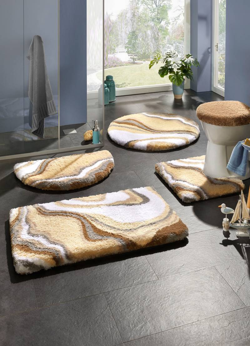 Badgarnitur in harmonischen Farbtönen, Größe 104 (Teppich rund, Ø 90 cm), Beige von KLEINE WOLKE