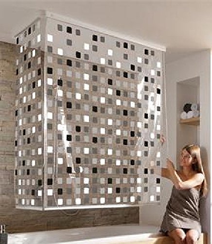 Hochwertiges Eck Duschrollo - Badrollo für die Dusche oder Wanne-Design 6 :Mosaik schwarz /- Grau/-weiß-Kleine Wolke von KLEINE WOLKE