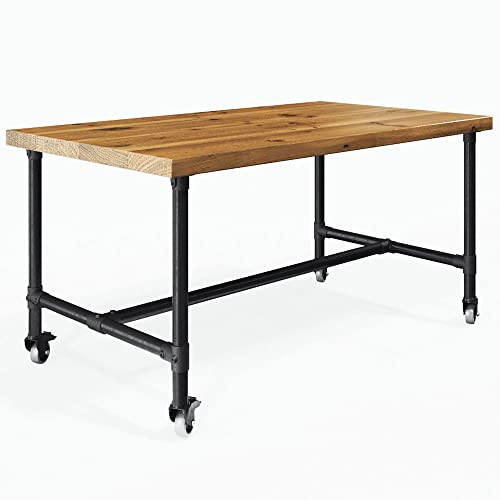 KLEMP Tischgestell Wien mit Rollen im Industrie-Stil, aus Aluminiumrohren und Verbindern, zum Selbermachen, H-Tischbeine mit Rädern und Traverse, pulverbeschichtet in Schwarz L120 x B80 x H72 cm von KLEMP