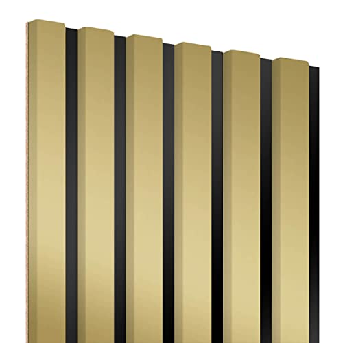 KLEMP Wandpaneele – Lamellenleisten aus MDF auf HDF Platte 30x275 cm, Wandverkleidung zur Montage mit Kleber oder Klebeband auf schwarzem Untergrund 2er-set Glanzgold von KLEMP