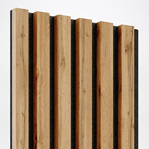 KLEMP Wandpaneele – Lamellenleisten aus MDF auf Filz 275 x 30 cm, Wandverkleidung zur Montage mit Kleber oder Klebeband auf schwarzem Untergrund 2er-set Wotan Eiche von KLEMP
