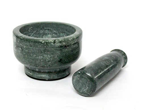 KLEO 4 breite grüne natürliche Mörser und Stößel als Gewürz, Medizin Grinder Gewürz Reibe gesetzt - Marble Stone Mortar Pestle Set (Grün tief) von KLEO