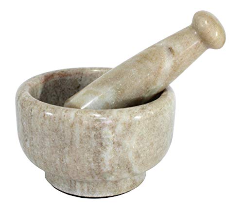 KLEO Steinmörser und Stößel Set als Gewürzmühle, Medizin, Stampfer, Okhli und Musal, 12,7 cm breit, naturbeige von KLEO