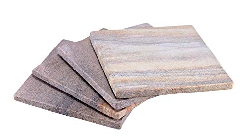 KLEO Untersetzer-Set aus natürlichem Regenbogenstein - natürliches Wasser absorbierendes, einzigartiges Tischuntersetzer-Set (Quadratischer Satz von 4) von KLEO