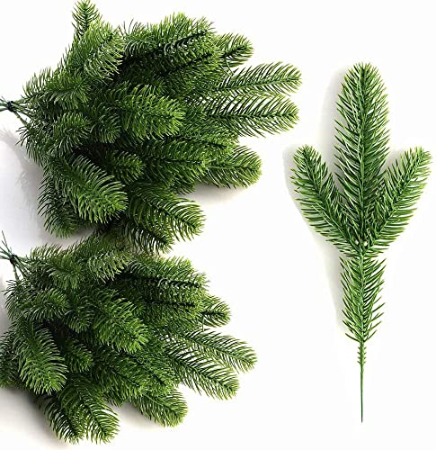 KLEWEE Künstliche Tannenzweige, Weihnachtsbaumfüllzweige, realistische künstliche Weihnachtsgrünpflanzen, Kiefernspieße und Stiele für Weihnachtsdekoration, Basteln, Vase, Kranz, Girlande, 60 Stück von KLEWEE