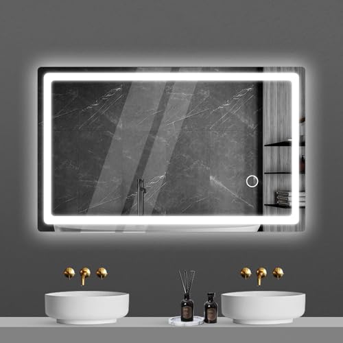 KLGFI LED Badspiegel mit Beleuchtung, Spiegel mit Licht für das Badezimmer, Wandspiegel fürs Bad mit Touch-Schalter (50 x 70 cm) von KLGFI