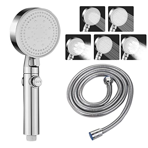 KLGFI Wassersparender Duschkopf, Duschkopf mit Wasserstop, 5 Modi Sparduschkopf Schwarz, 9 cm Durchmesser Hochdruck Duschkopf, Handbrause für Badezimmer (Silber, Mit Schlauch) KLGFI Wassersparender Duschkopf, Duschkopf mit Wasserstop, 5 Modi Sparduschkopf Schwarz, 9 cm Durchmesser Hochdruck Duschkopf, Handbrause für Badezimmer (Silber, Mit Schlauch) von KLGFI
