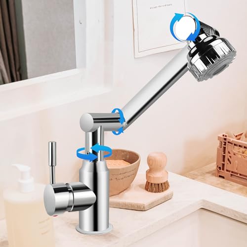 Wasserhahn Bad, 360° Drehbar Bad Armaturen Waschbecken, 2 Wasserauslassmodi Wasserhahn Mit 60cm Kalt Warmwasser Anschluss, Badarmatur Wassers Silber von KLGFI