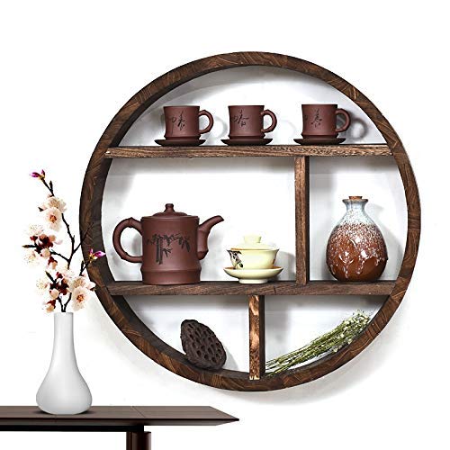 KLHGBH Runde Hängendes Dekoratives Regal-Holz-Floating-Regale Shabby Chic-Industriedesign, 2-Schichten,58 cm KLHGBH Runde Hängendes Dekoratives Regal-Holz-Floating-Regale Shabby Chic-Industriedesign, 2-Schichten,58 cm von KLHGBH