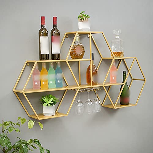 Metallregal, BüCherregal Gestell Wandbehang Weinregal Wand Lagerregal, Wohnzimmer Hintergrund TV Wand Vitrine/golden / 123x18x65cm Metallregal, BüCherregal Gestell Wandbehang Weinregal Wand Lagerregal, Wohnzimmer Hintergrund TV Wand Vitrine/golden / 123x18x65cm von KLHGBH