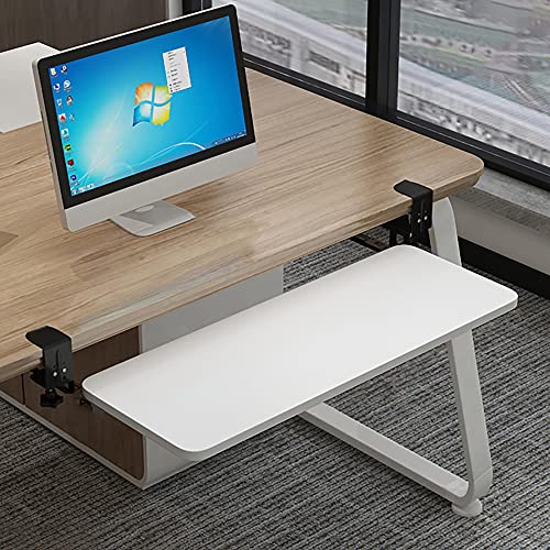 Push-Pull-Tastaturablage,Verstellbare Tastaturschublade mit C-FöRmigem Clip,Ohne Schrauben am Schreibtisch Befestigt,Geeignet FüR Den BüRo- und Heimgebrauch/Weiß / 52CM von KLHGBH