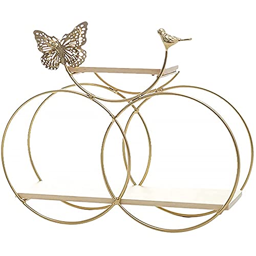 Runder Wandbehang,Schmiedeeisernes Wanddekoration Regal mit 2 Schichten Holzbrettern,Schwimmende Regale mit 2 Ringen/golden / 33x28x10cm Runder Wandbehang,Schmiedeeisernes Wanddekoration Regal mit 2 Schichten Holzbrettern,Schwimmende Regale mit 2 Ringen/golden / 33x28x10cm von KLHGBH