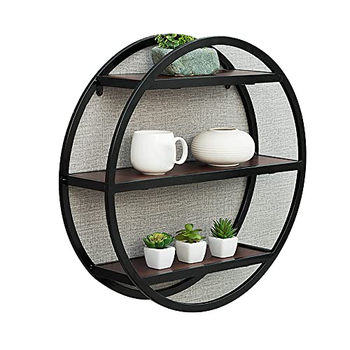 Rundes Wandregal,Schmiedeeisernes Wandregal im LOFT-Stil,mit 3 Massivholzplatten,Geeignet FüR Verschiedene Wohnstile/Schwarz / 60x16cm Rundes Wandregal,Schmiedeeisernes Wandregal im LOFT-Stil,mit 3 Massivholzplatten,Geeignet FüR Verschiedene Wohnstile/Schwarz / 60x16cm von KLHGBH