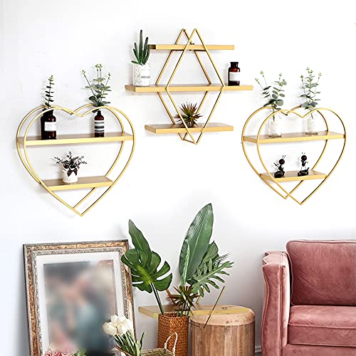 Schwimmende Regale FüR die Wand, 3er-Set Wandregale, Dekorregal im Geometrischen Stil FüR Badezimmer Schlafzimmer Wohnzimmer KüChe BüRo/golden/B Schwimmende Regale FüR die Wand, 3er-Set Wandregale, Dekorregal im Geometrischen Stil FüR Badezimmer Schlafzimmer Wohnzimmer KüChe BüRo/golden/B von KLHGBH