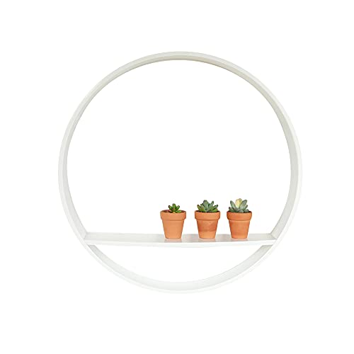 Schwimmende Wandregale, Retro-WeißEs Rundes Wandregal aus Holz, Sofa-Hintergrund-Wand-Lagerregal-Display-Einheit/Weiß / 50cm von KLHGBH