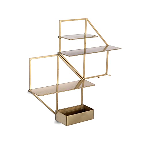 Schwimmendes Wandregal, Multifunktionales Wandregal aus Schmiedeeisen mit Hakenaufbewahrungsbox, Geeignet FüR Wohnzimmer, TragfäHigkeit 15 Kg/golden / 90x90x17cm Schwimmendes Wandregal, Multifunktionales Wandregal aus Schmiedeeisen mit Hakenaufbewahrungsbox, Geeignet FüR Wohnzimmer, TragfäHigkeit 15 Kg/golden / 90x90x17cm von KLHGBH