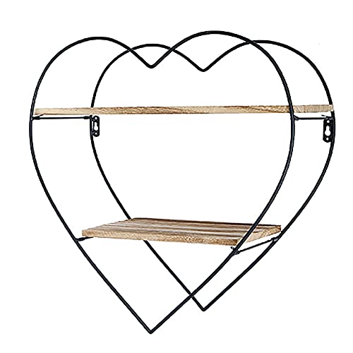 Schwimmendes Wandregal aus Schwarzem Metall,2-Lagiger HerzföRmiger Dekorativer Wandrahmen aus Schmiedeeisen,SchweißVerfahren/Schwarz / 50x19cm Schwimmendes Wandregal aus Schwarzem Metall,2-Lagiger HerzföRmiger Dekorativer Wandrahmen aus Schmiedeeisen,SchweißVerfahren/Schwarz / 50x19cm von KLHGBH