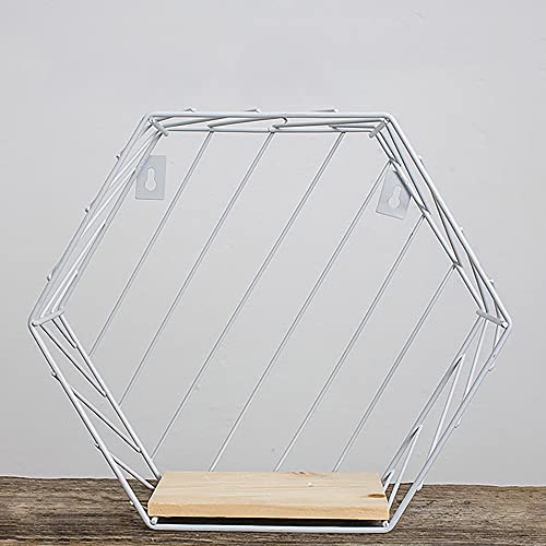 Sechseckiger Wandrahmen aus Metall,Schmiedeeisernes Wandregal mit Holz Ablagebrett,FüR Arbeitszimmer Schlafzimmer Wohnzimmer/Weiß / 23.5x20.5x10cm Sechseckiger Wandrahmen aus Metall,Schmiedeeisernes Wandregal mit Holz Ablagebrett,FüR Arbeitszimmer Schlafzimmer Wohnzimmer/Weiß / 23.5x20.5x10cm von KLHGBH