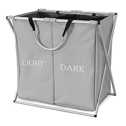 Wäschekörbe,GroßEr Faltbarer WäSchekorb mit Zwei FäChern,Wasserdicht FüR Schlafzimmer WaschküChe Badezimmer/grau / 61x38x57cm von KLHGBH