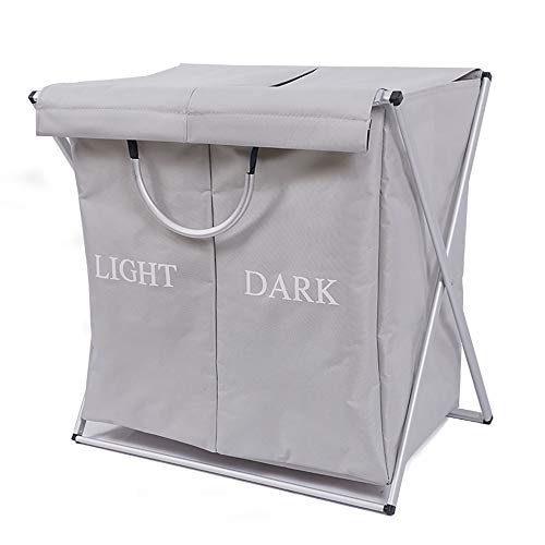 Wäschekörbe,Wasserdicht GroßEr Faltbarer WäSchekorb mit Zwei FäChern Deckel und Griffen,zur Aufbewahrung von WäSchespielzeug im Schlafzimmer Badezimmer/grau / 61x38x57cm von KLHGBH