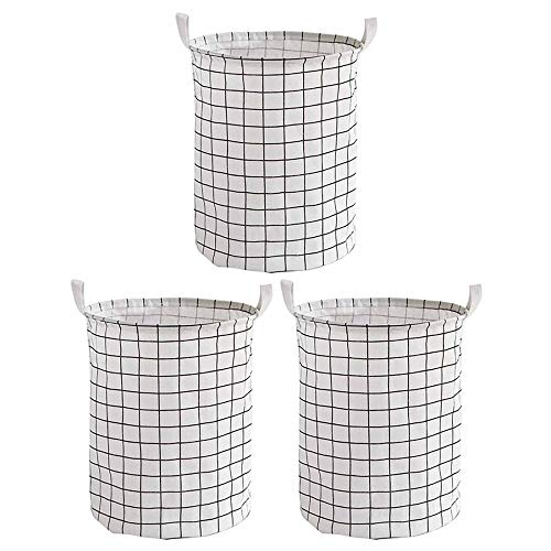 Wäschekörbe,Wasserdichter Faltbarer Tragbarer Schmutziger WäSchekorb aus Baumwolle und Leinen,Waschbarer Aufbewahrungskorb FüR Spielzeugkleidung/Weiß / 35x41cm von KLHGBH