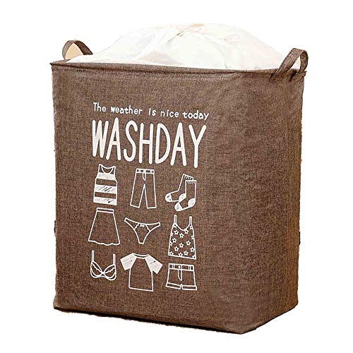 Wäschekörbe,Zusammenklappbare Wasserdichte HaushaltswäScheköRbe aus Baumwollleinen,Tragbarer WäSchekorb mit Kordelzug und Griffen/Kaffee / 3pcs von KLHGBH