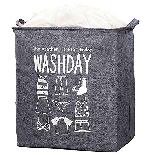 Wäschekörbe,Zusammenklappbare Wasserdichte HaushaltswäScheköRbe aus Baumwollleinen,Tragbarer WäSchekorb mit Kordelzug und Griffen/grau / 3pcs von KLHGBH