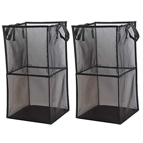 Wäschekorb,faltbare tragbare Mesh Washing Pop-Up Wäschekörbe mit großer Kapazität für Aufbewahrung und Haushaltsorganisator/Schwarz / 32x64cm von KLHGBH