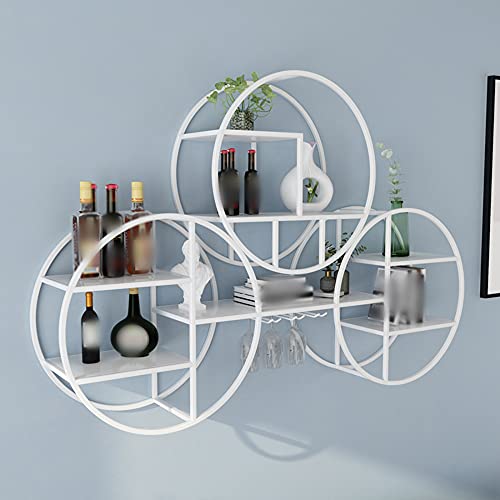 Wand Gestell, Schmiedeeisernes Weinglas Schwimmendes Display, Geeignet FüR Restaurants und Bars, Belastbar 40 Kg/Weiß / 98x18x68cm von KLHGBH