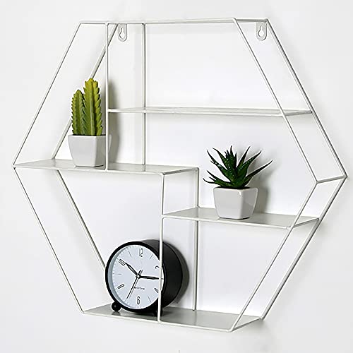 Wand Montierte Metallregale,Sechseckiges Wanddekoration Regal FüR Schlafzimmer im Antiken Industriestil,Artikel Sind Ordentlich in 4 Schichten Angeordnet/Weiß / 52CM Wand Montierte Metallregale,Sechseckiges Wanddekoration Regal FüR Schlafzimmer im Antiken Industriestil,Artikel Sind Ordentlich in 4 Schichten Angeordnet/Weiß / 52CM von KLHGBH