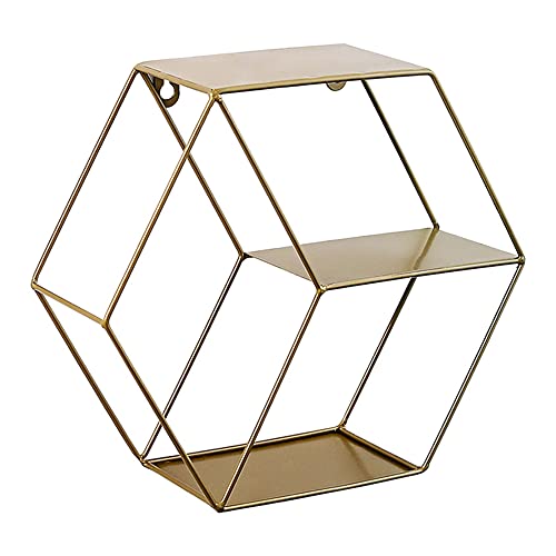 Wand Schwebendes Regal, Sechseckiges Geometrisches Schwebendes Regal, Schmiedeeiserne Wand Wohnzimmer Schlafzimmer Hintergrund Dekoratives Regal/golden / 29x25.6x10cm von KLHGBH