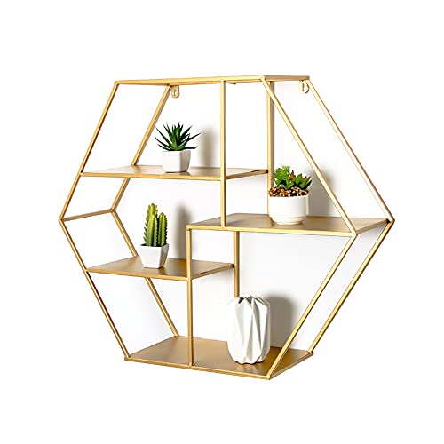 Wandregal, Sechskant-Metall-Lagerregal Dekoratives Schwimmendes Regal, BüCherregal-Plattenhalter-Dekoration FüR Home-Display-Racks/golden / 70x60cm Wandregal, Sechskant-Metall-Lagerregal Dekoratives Schwimmendes Regal, BüCherregal-Plattenhalter-Dekoration FüR Home-Display-Racks/golden / 70x60cm von KLHGBH