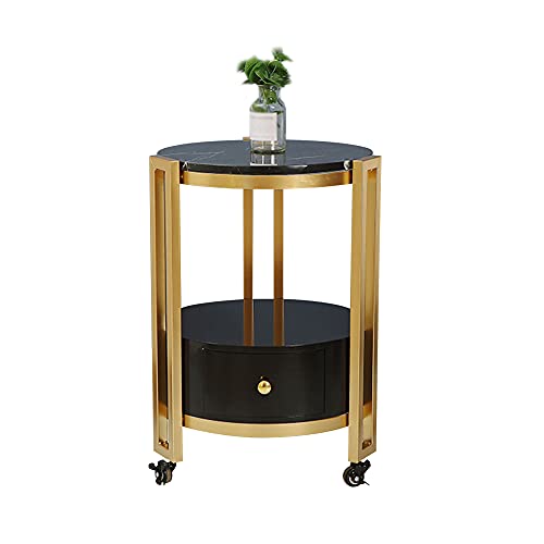 ctg Kommode, 2-Lagiger Marmor Runder Metallsofa Beistelltisch mit Rollen, Geeignet FüR Wohn- und Schlafzimmer/Schwarz / 42x42x61cm von KLHGBH