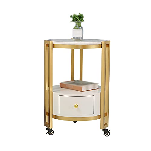 ctg Kommode, 2-Lagiger Marmor Runder Metallsofa Beistelltisch mit Rollen, Geeignet FüR Wohn- und Schlafzimmer/Weiß / 42x42x61cm von KLHGBH