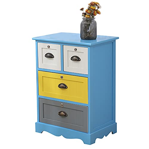 ctg Kommode, Farbiger Massivholz-Mehrschicht-Beistellschrank mit Schloss-Design, Geeignet FüR Wohn- und Schlafzimmer/Blau / 50x35x70cm von KLHGBH