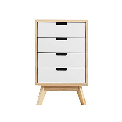 ctg Kommode, Kiefer Schrankbeine, Paulownia Material Seitenschrank mit 4 Schubladen, Geeignet FüR Wohnzimmer, Badezimmer, Arbeitszimmer/white / 40x36x65cm von KLHGBH