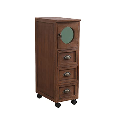 ctg Kommode, Mehrschichtiges Retro-Design, Schmaler Seitenschrank aus Massivholz mit BronzebeschläGen, Geeignet FüR Schlafzimmer/braun/M von KLHGBH