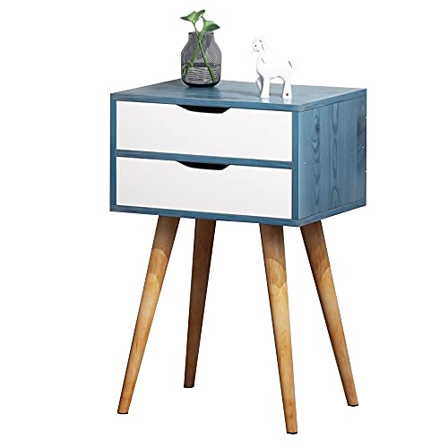 ctg Kommode, Multifunktionale Schrankbeine aus Massivholz, Nachttisch mit 2 Schubladen, Geeignet FüR Schlafzimmer, Kinderzimmer/Blau / 40x30x61cm von KLHGBH