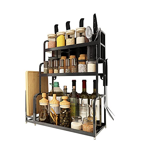 tlj GewüRzregal aus Edelstahl, Mehrstufiges Organizer-Gestell FüR KüChenarbeitsplatten, Platzsparend FüR die Aufbewahrung von GewüRzdosen und Flaschen/Schwarz / 300x580mm von KLHGBH
