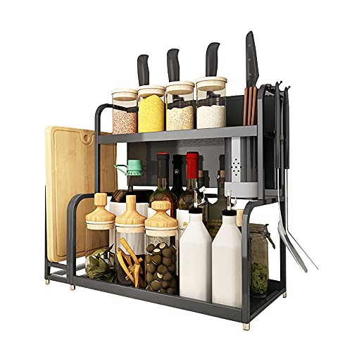 tlj GewüRzregal aus Edelstahl, Mehrstufiges Organizer-Gestell FüR KüChenarbeitsplatten, Platzsparend FüR die Aufbewahrung von GewüRzdosen und Flaschen/Schwarz / 400x400mm von KLHGBH