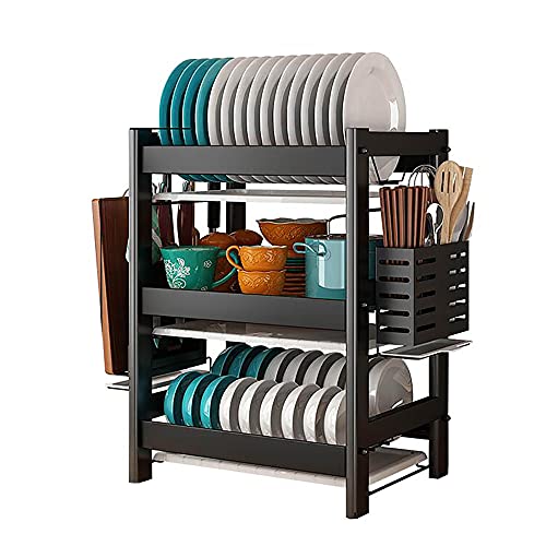 wdjj Abtropfgestell, KüChenregal aus Edelstahl, Multilayer Countertop Drain Dish Rack, mit Schneidebrettregal, BesteckkäFig Usw. / Schwarz / 3 Ebene von KLHGBH