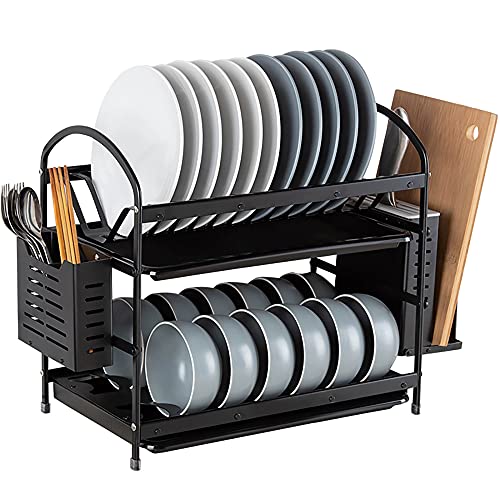 wdjj Abtropfgestell, KüChenregale aus Aluminiumlegierung Dish Rack Dish Drainer Rack, mit Zweistufigem Utensilienhalter FüR Tropfschalen/Schwarz / 55x24x37.7cm wdjj Abtropfgestell, KüChenregale aus Aluminiumlegierung Dish Rack Dish Drainer Rack, mit Zweistufigem Utensilienhalter FüR Tropfschalen/Schwarz / 55x24x37.7cm von KLHGBH