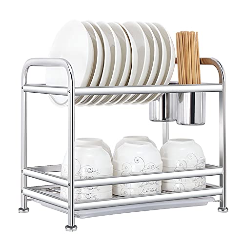 wdjj Abtropfgestell, KüChenregale aus Edelstahl Dish Rack Dish Drainer Rack, mit Zweistufigem Utensilienhalter FüR Tropfschalen/Silber / 42cm wdjj Abtropfgestell, KüChenregale aus Edelstahl Dish Rack Dish Drainer Rack, mit Zweistufigem Utensilienhalter FüR Tropfschalen/Silber / 42cm von KLHGBH