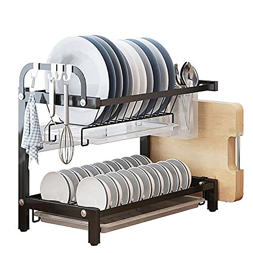 wdjj Edelstahl-Abtropfgestell, Mehrschichtiges Aufbewahrungsregal FüR KüChenbedarf, mit Abflussregal FüR AuffangbehäLter FüR Utensilienhalter/Schwarz / 2 Ebene wdjj Edelstahl-Abtropfgestell, Mehrschichtiges Aufbewahrungsregal FüR KüChenbedarf, mit Abflussregal FüR AuffangbehäLter FüR Utensilienhalter/Schwarz / 2 Ebene von KLHGBH