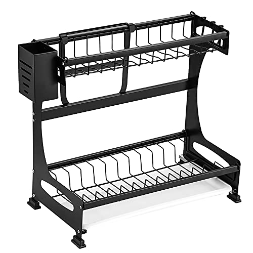 wdjj Edelstahl-Abtropfgestell mit Tropfschale, Doppelstufiger Utensilienhalter, zur Aufbewahrung von TöPfen, Schalen und KüChenutensilien/Schwarz / 35cm von KLHGBH