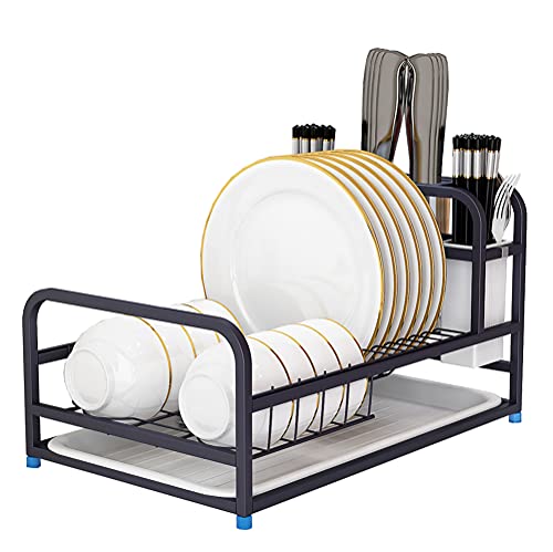wdjj Geschirrabtropfständer, Multifunktions-Utensilienhalter Glashalter mit Tropfschale FüR die Aufbewahrung von TöPfen, Schalen und KüChenutensilien/Schwarz / 43x27x23.5cm von KLHGBH